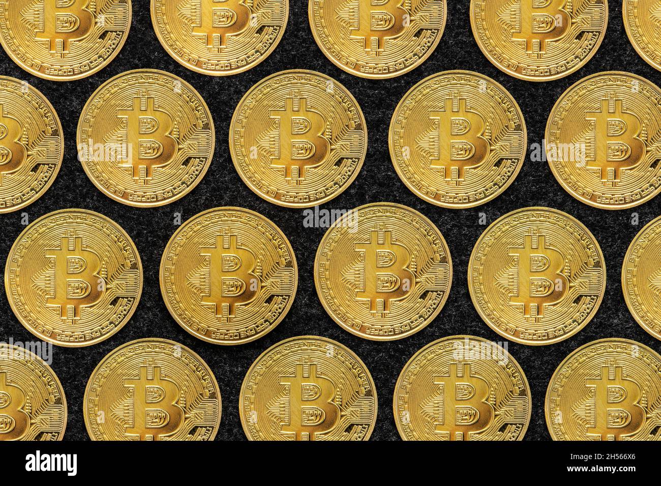 Bitcoins physical coins close-up. Stock Photo
