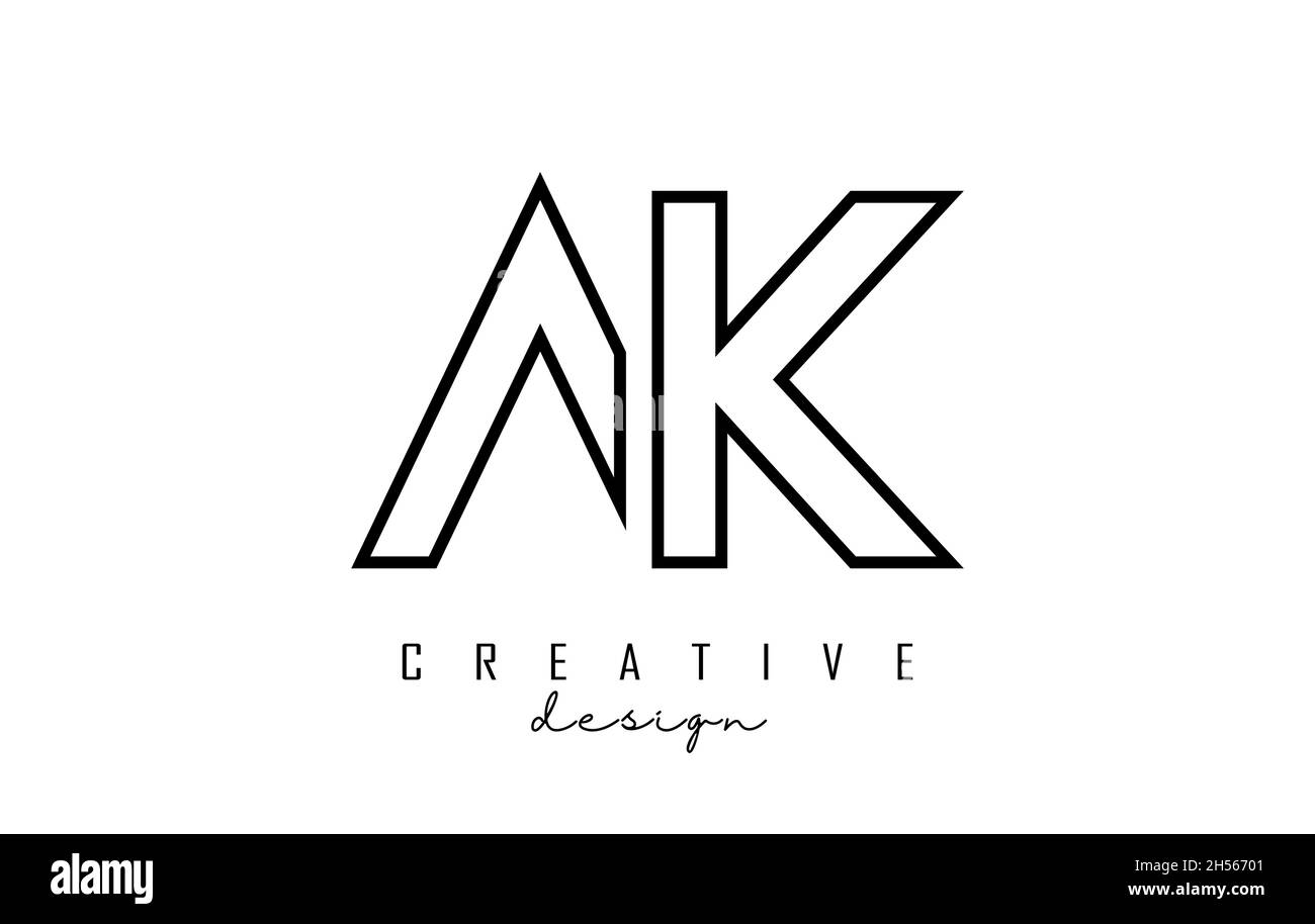 Outline AK letters logo with a minimalist design. Geometric vector ...
