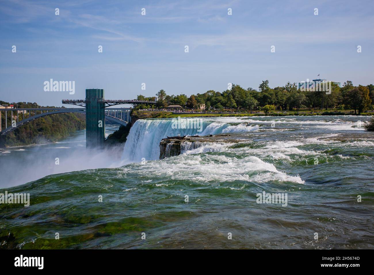 Niagara Falls stunning panorama with Prospect Point Observation Tower | Niagara Falls at summer on sunny day, beautiful view Stock Photo