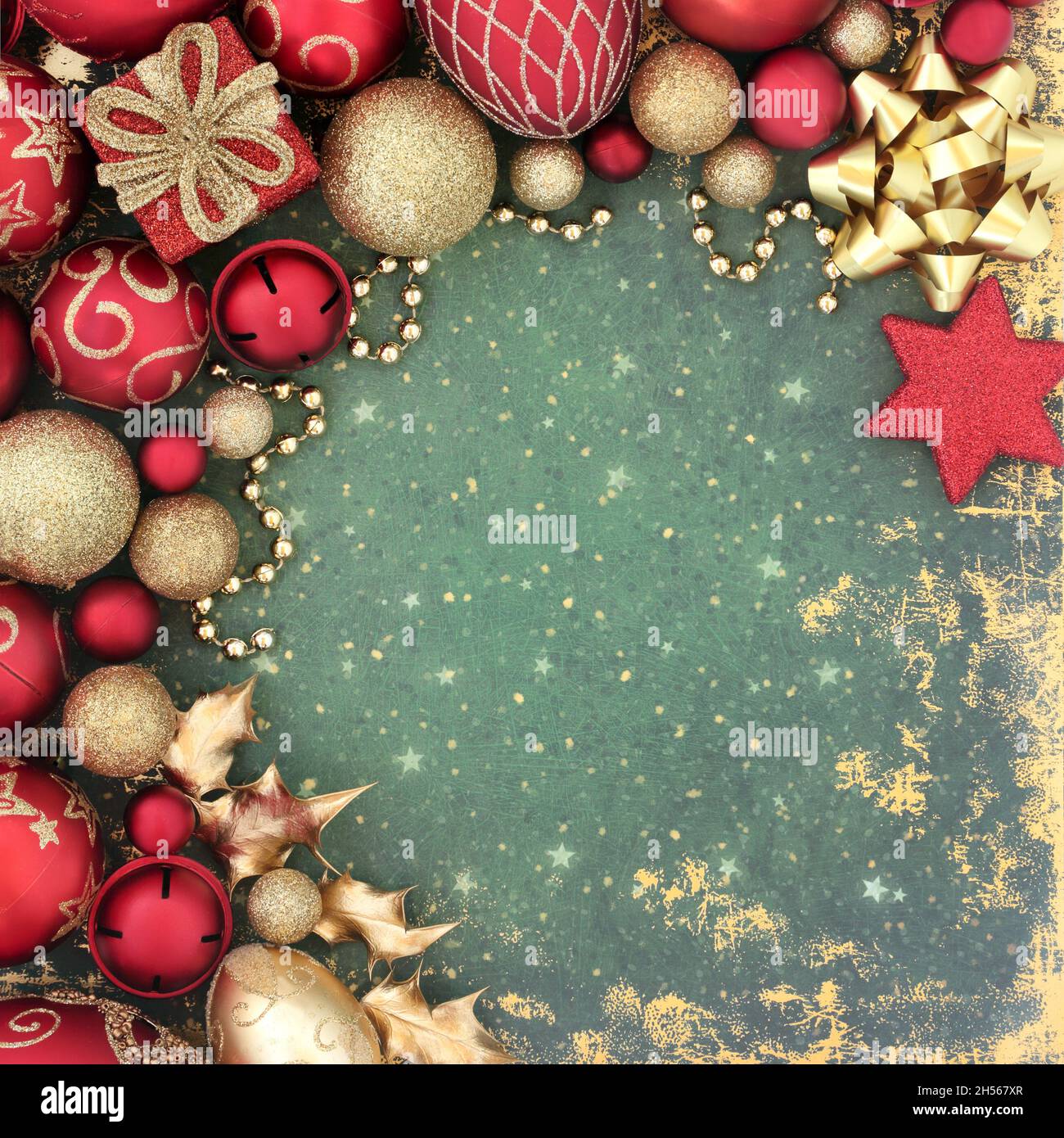 Abstract Christmas background with red and gold bauble luxury tree ...