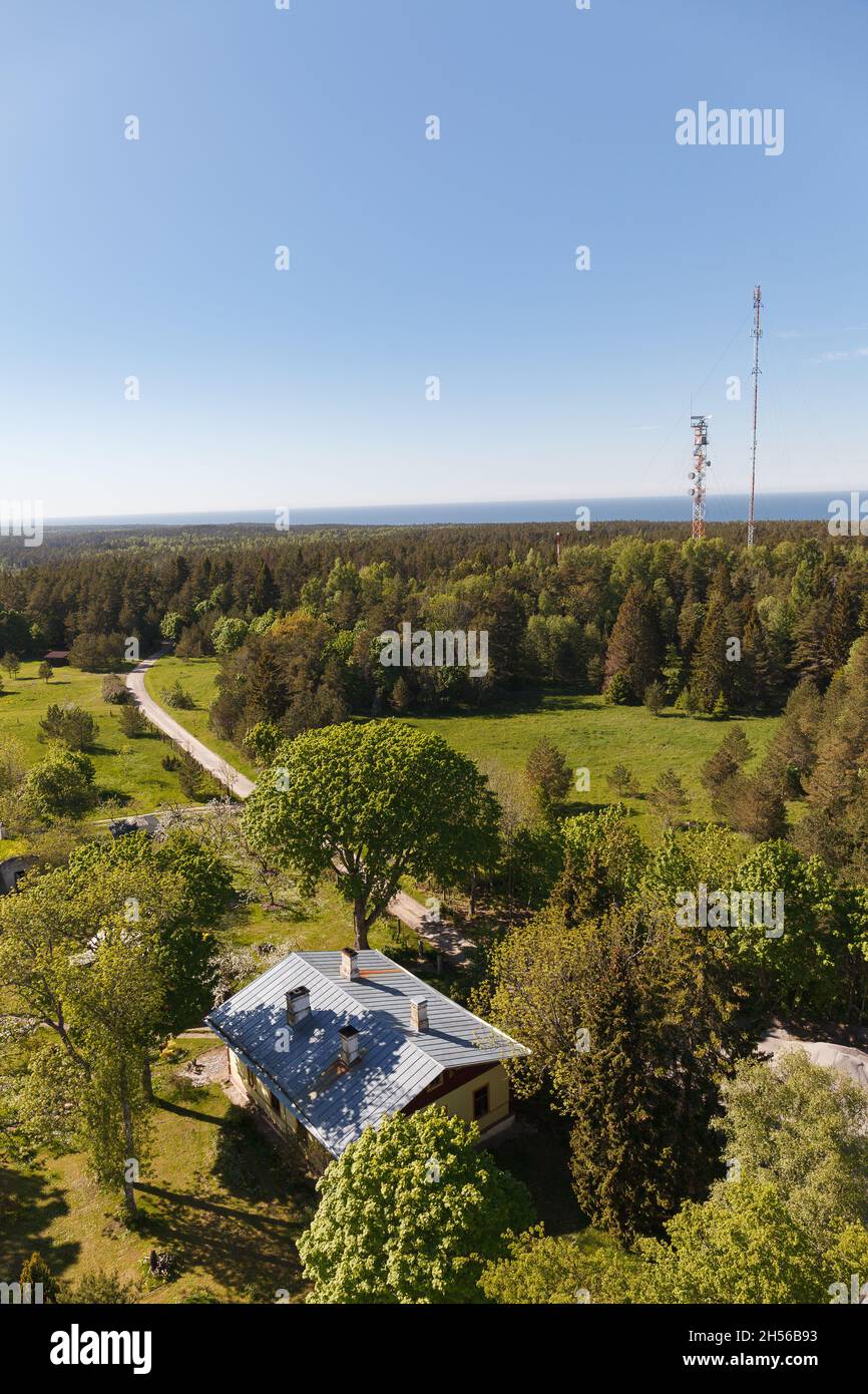 Aerial view of coutryside, cottages in the woods. Hiiu, Estonia Stock ...
