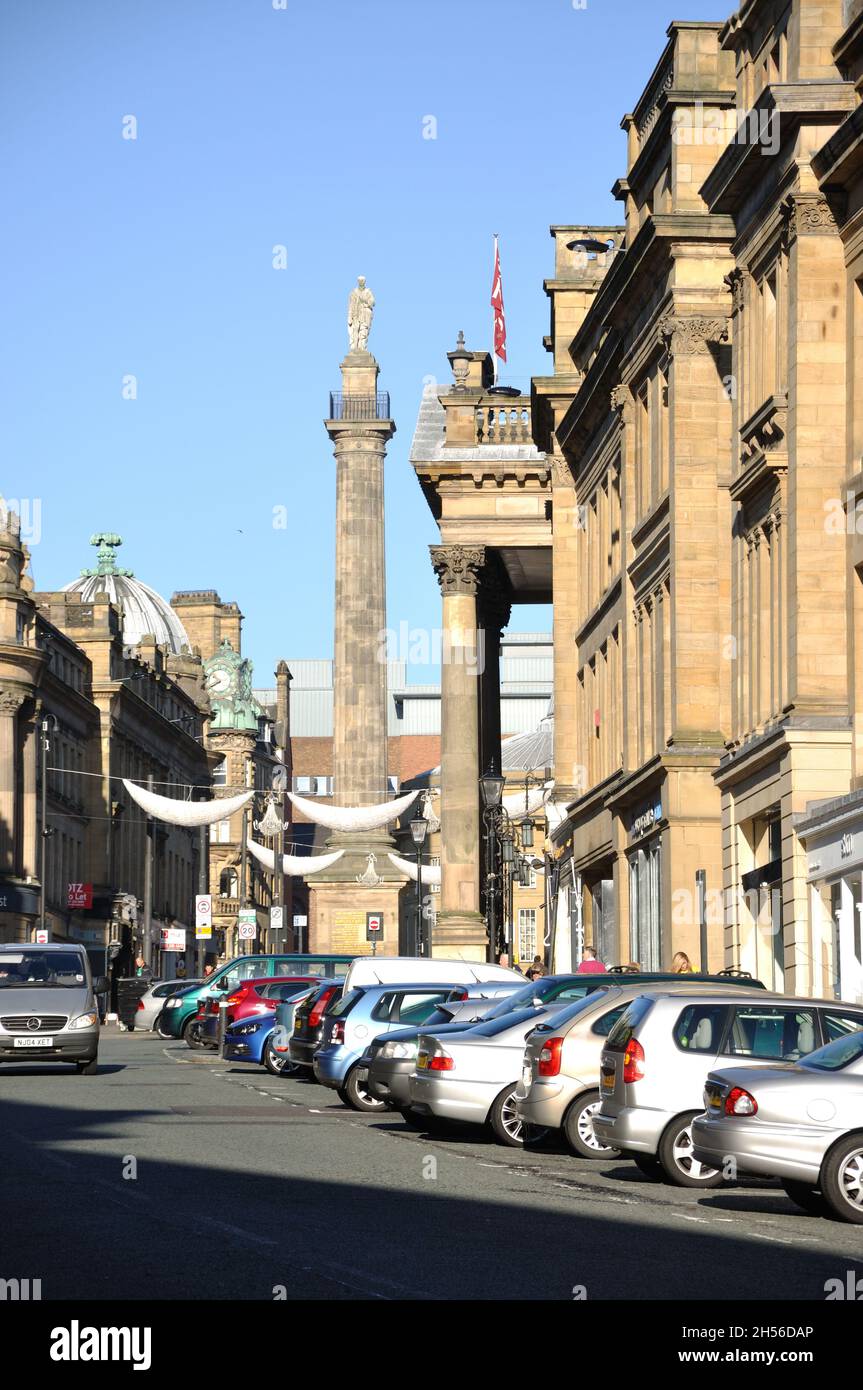 Grey Street with Grey's Monument, Newcastle upon Tyne Stock Photo