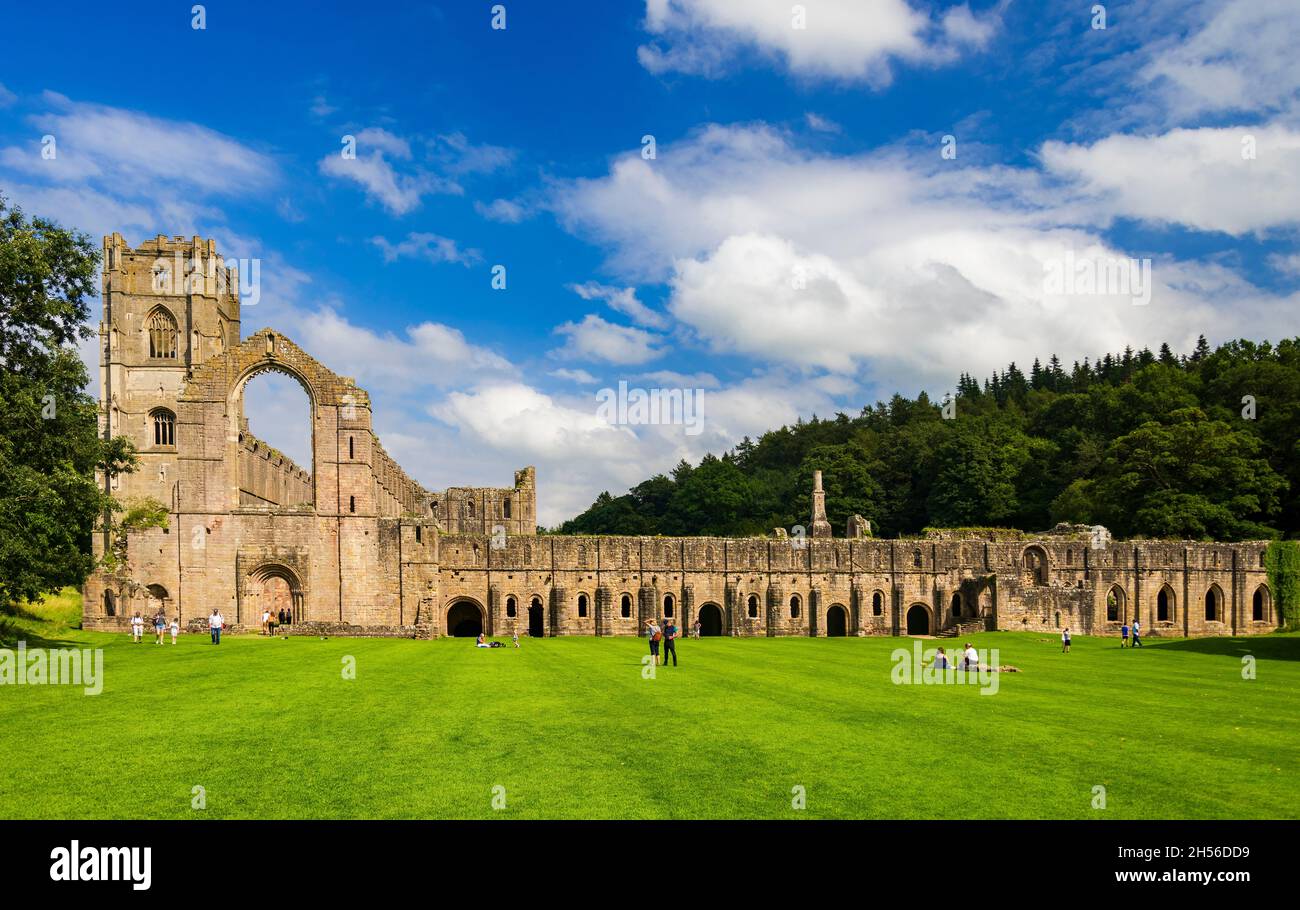 The Ruins of Fountains Abbey on the banks of the river skell in North ...
