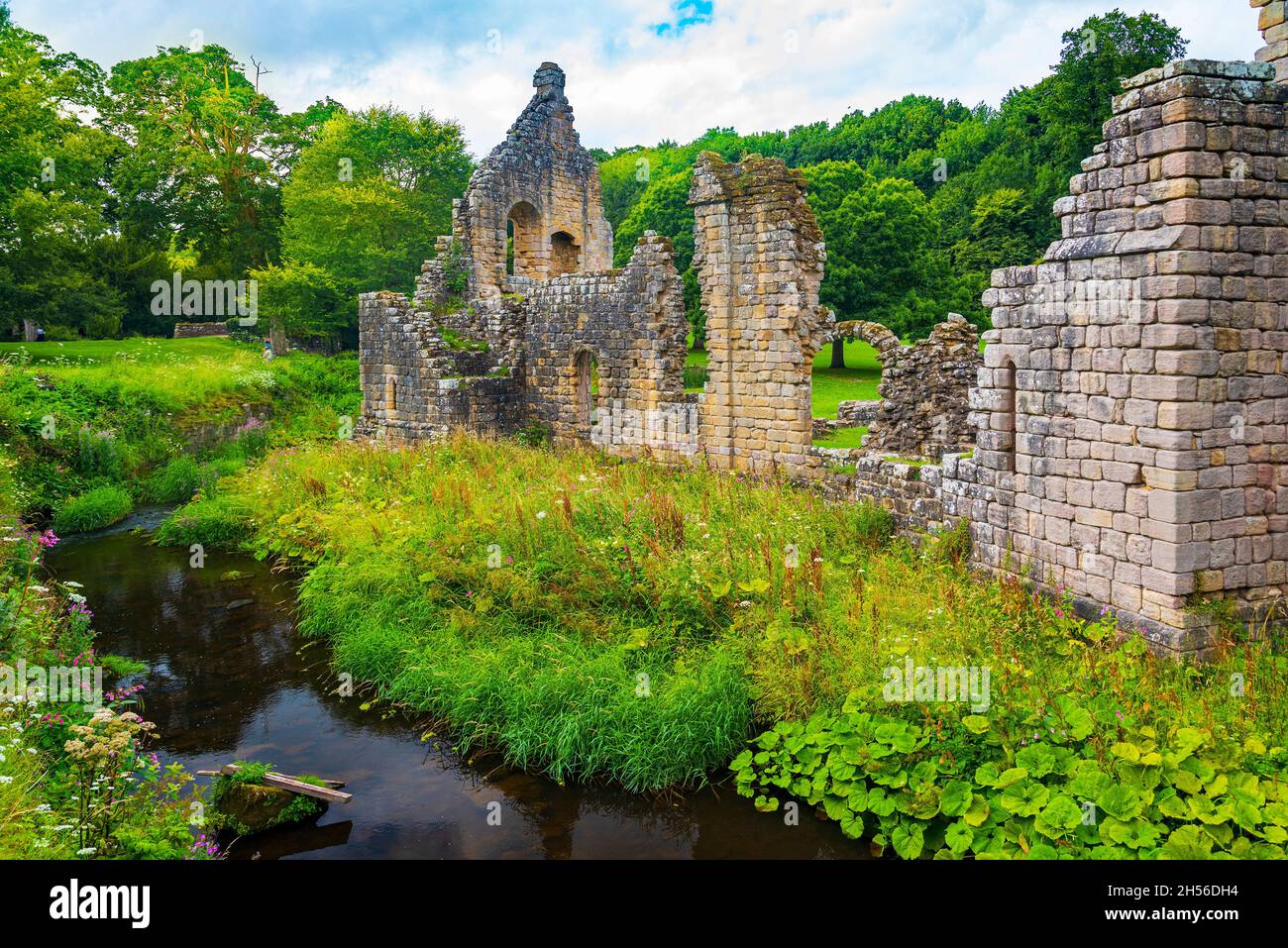 The Ruins of Fountains Abbey on the banks of the river skell in North ...