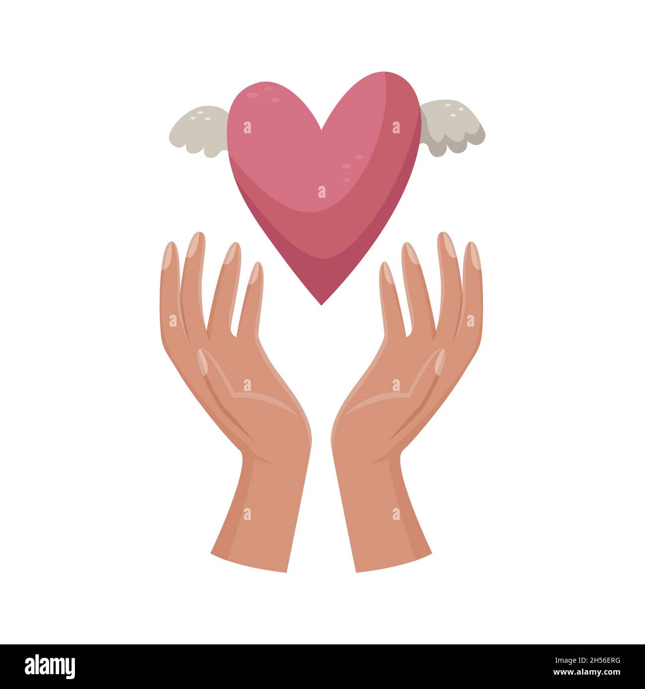 Vector Illustration Of A Woman Holding A Heart Under Her Hands Hand Gestures Flat Style