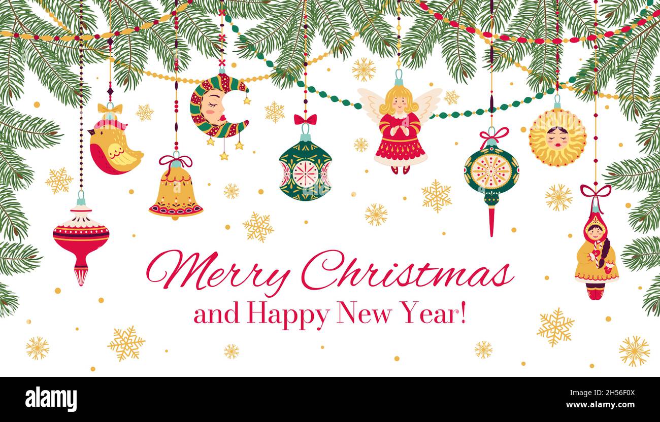 Christmas banner fir garlands Stock Vector Images - Alamy
