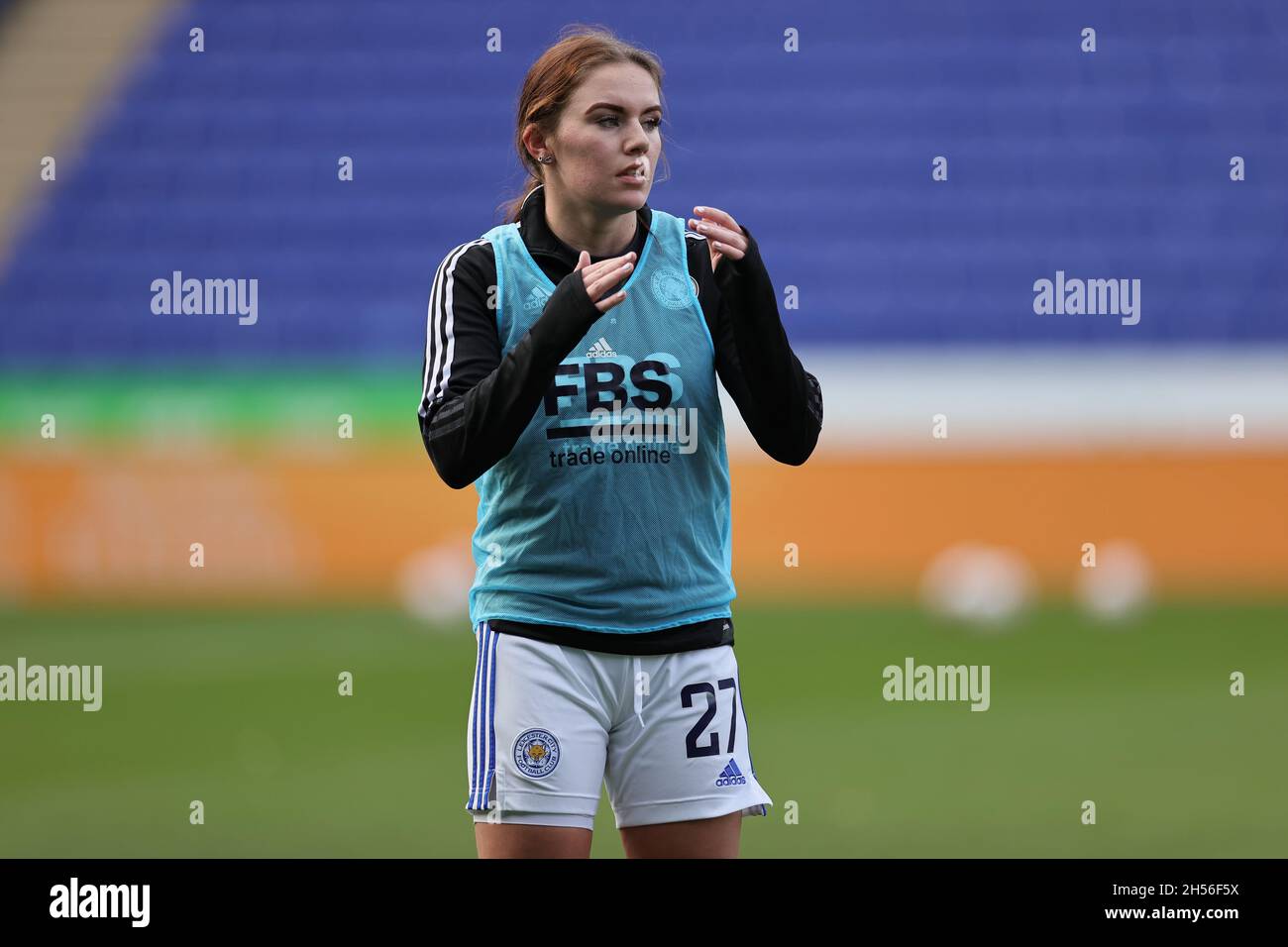 LEICESTER, GBR. 7TH NOV 2021. Shannon OÕBrien of Leicester City warms up ahead of the Barclays FA Women's Super League match between Leicester City and Manchester City at the King Power Stadium, Leicester on Sunday 7th November 2021. (Credit: James Holyoak | MI News) Credit: MI News & Sport /Alamy Live News Stock Photo