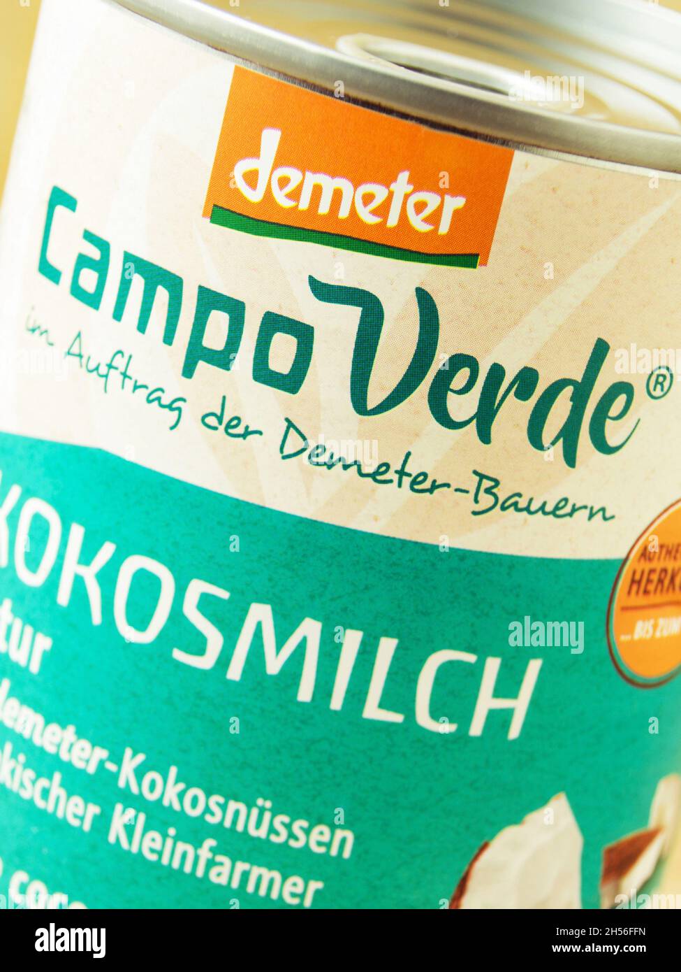 Hamburg, Germany - August 15  2021:  Kokosmilch Campo Verde Demeter Stock Photo