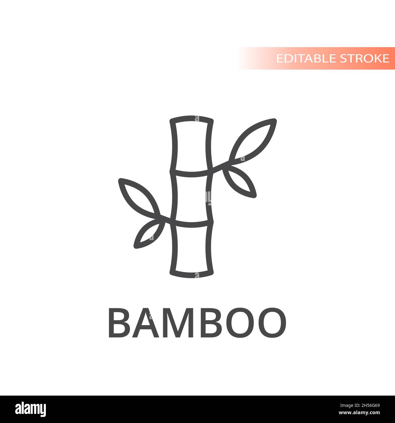 Bamboo with leaves line vector icon. Outline, editable stroke. Stock Vector