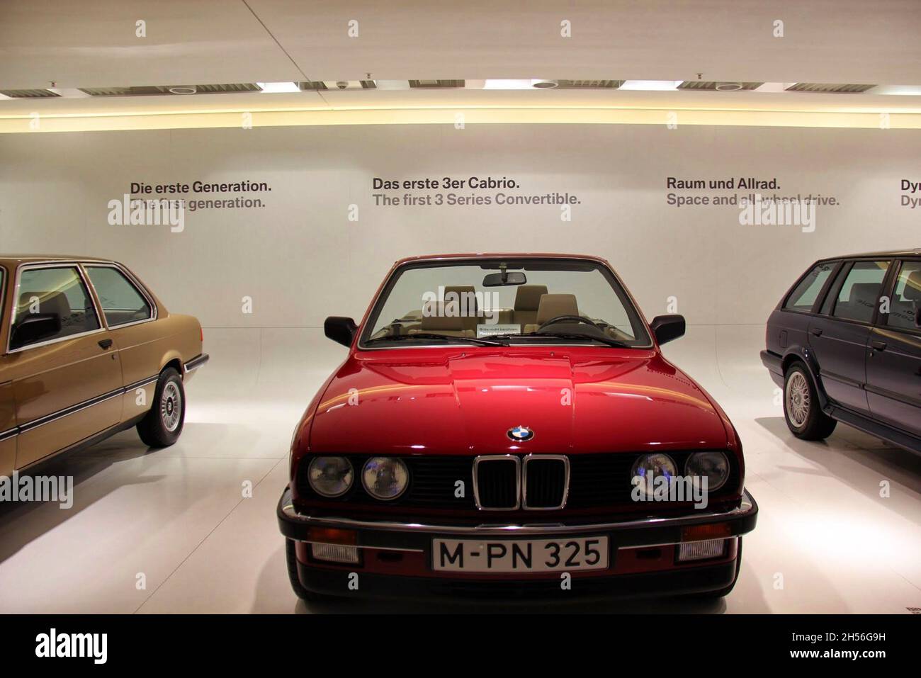 BMW 3 Series (E30): Front view, red color, cabriolet, 1st 3 series cabriolet, 2nd generation, manufactured 1981-1994. BMW Museum, Munich - Germany . Stock Photo