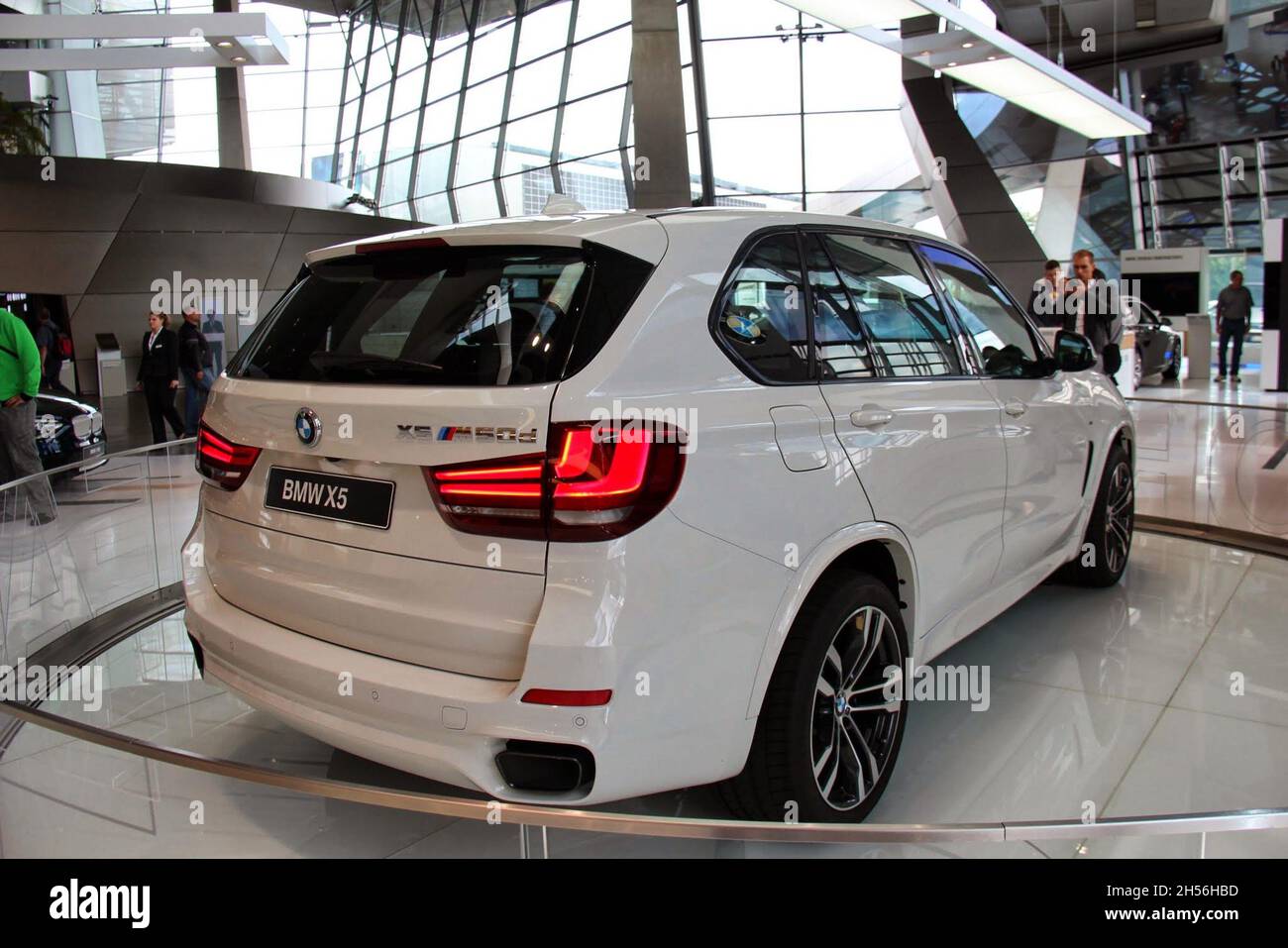 BMW X5, M50D version, white color. Launched at the 2013 Frankfurt International Motor Show. BMW Museum: Welt - Munich - Germany . Stock Photo