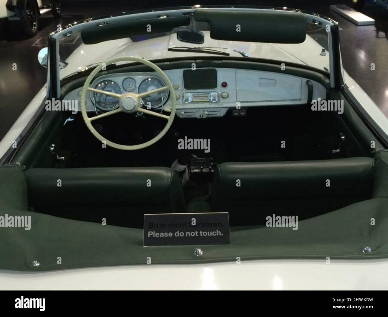 1956 BMW 507 , Panoramic view of the dashboard, white color. It was produced from 1956-1960, a total of 252 units produced. BMW Museum: Welt - Munich Stock Photo