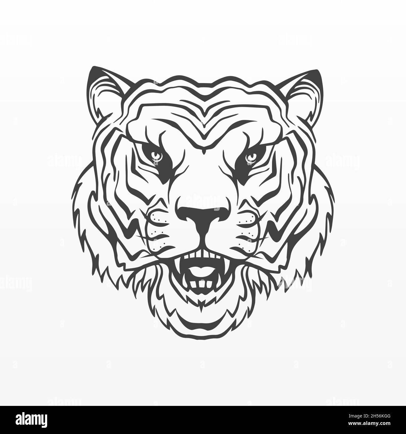 Tiger line art vector silhouette Stock Photo - Alamy