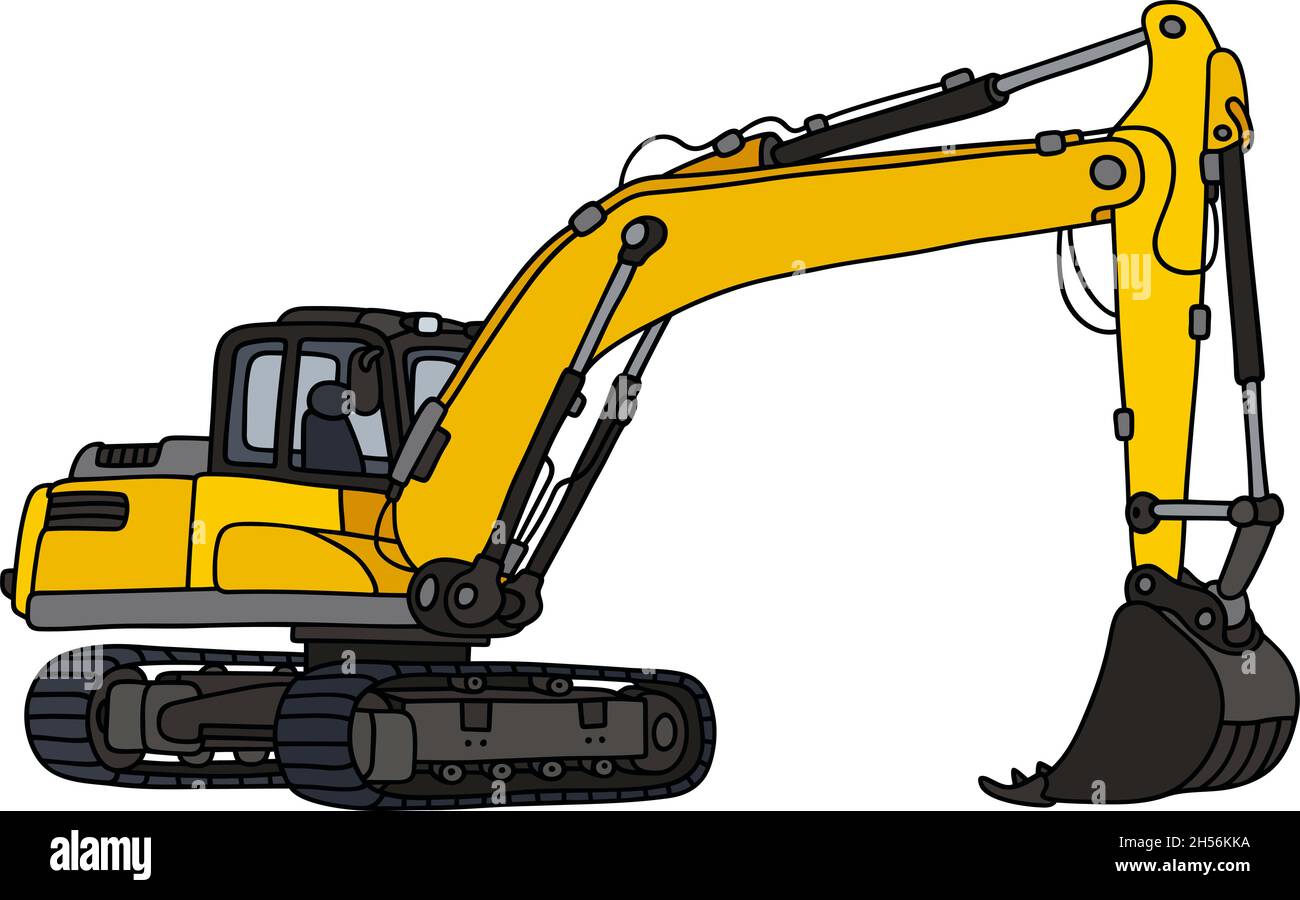 Hand drawing of a yellow big excavator Stock Vector Image & Art - Alamy