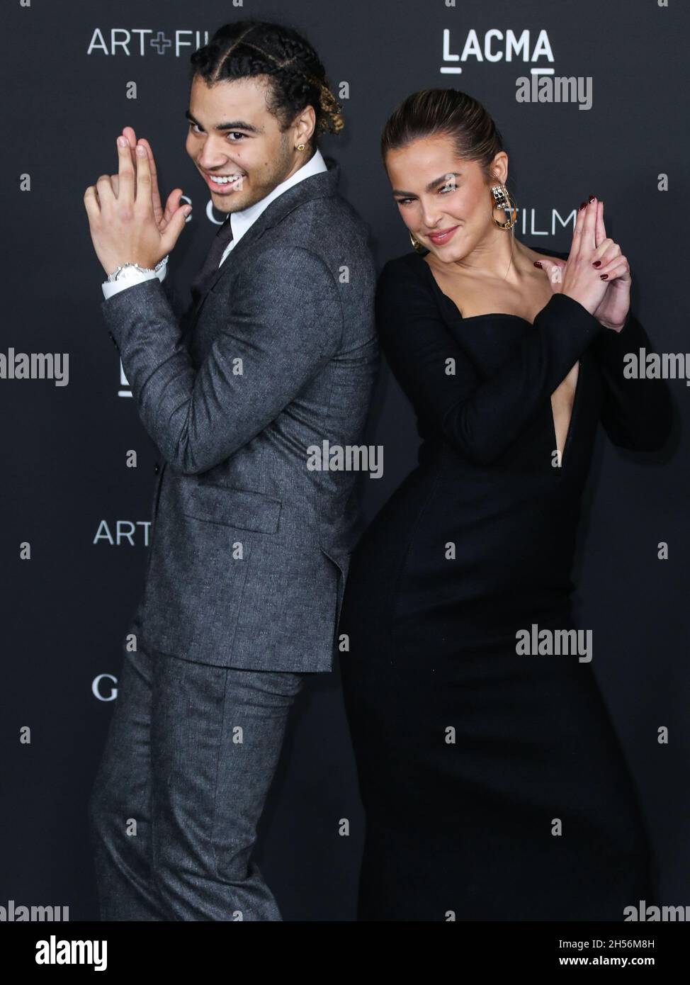 LOS ANGELES, CALIFORNIA, USA - NOVEMBER 06: 24kGoldn and Addison Rae