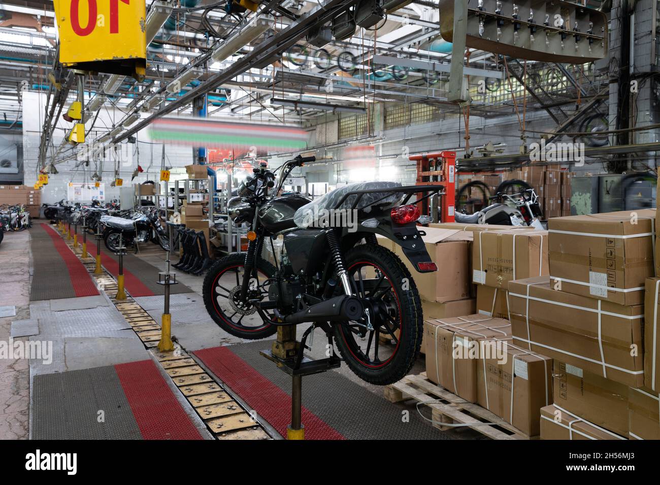 motorcycle factory, assembly line of motorcycles and scooters Stock