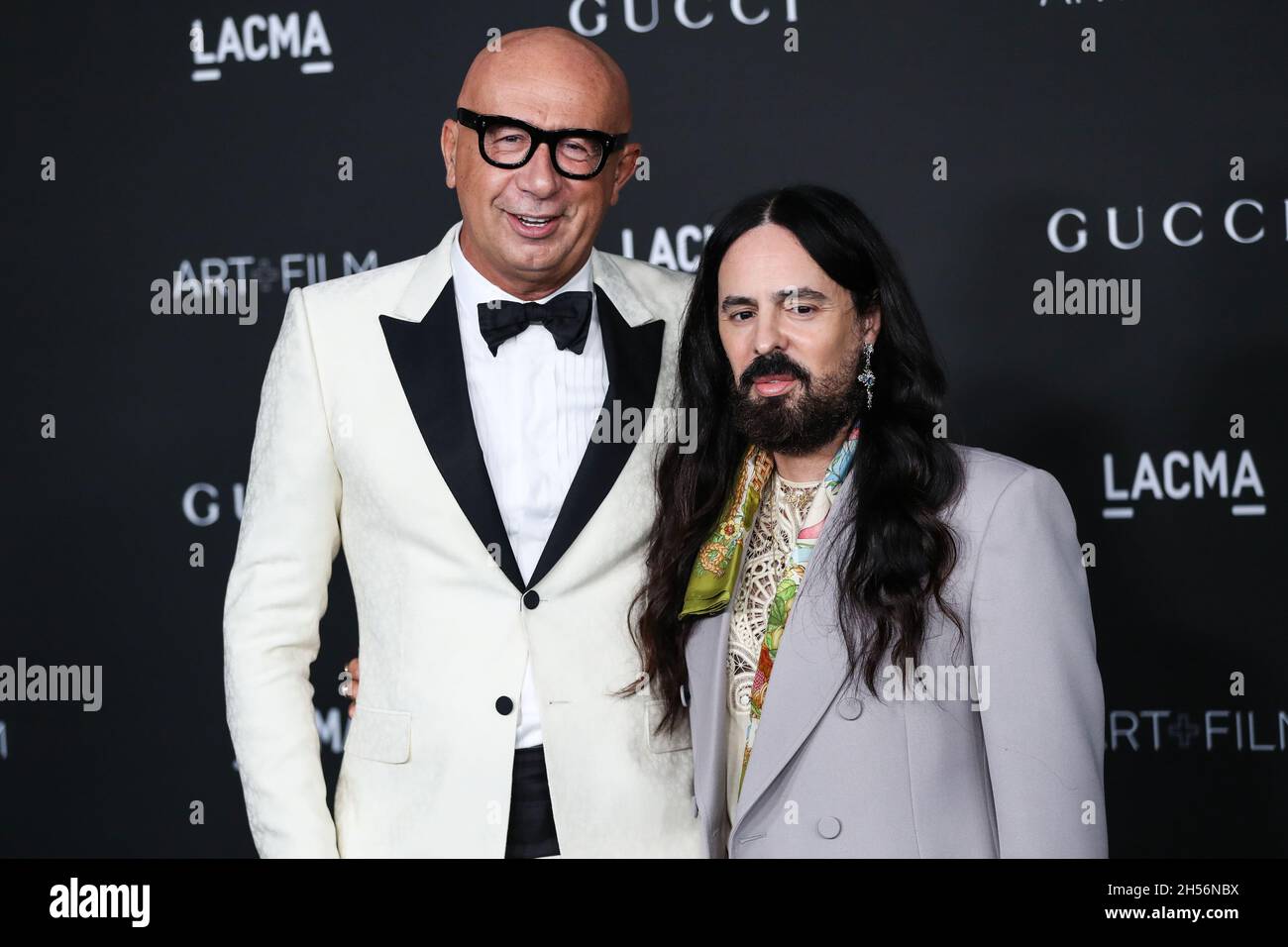 LOS ANGELES, CALIFORNIA, USA - NOVEMBER 06: CEO of Gucci Marco Bizzarri and  creative director of Gucci Alessandro Michele arrive at the 10th Annual  LACMA Art + Film Gala 2021 held at