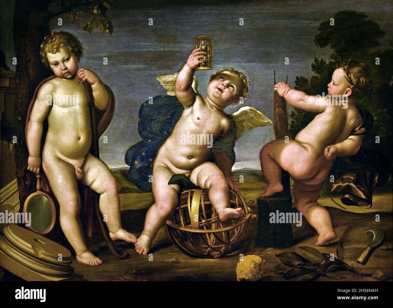 Allegory of Agriculture, Astronomy and Architecture  1620 - 1625 attributed to Domenico Zampieri known as Domenichino, 1581- 1641 I Italy, Italian, Stock Photo
