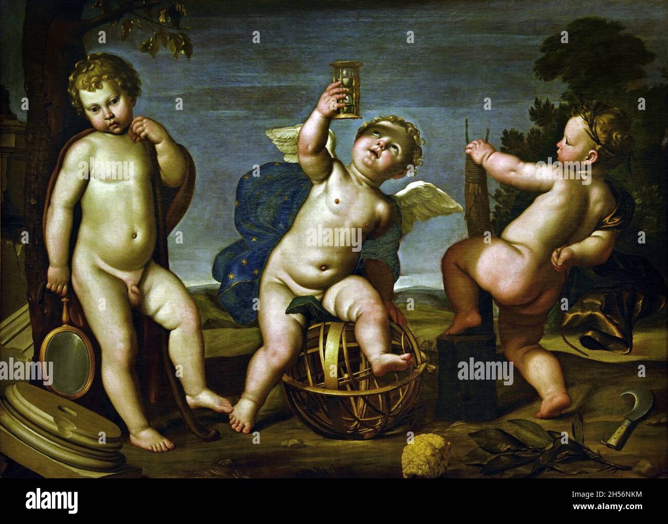 Allegory of Agriculture, Astronomy and Architecture  1620 - 1625 attributed to Domenico Zampieri known as Domenichino, 1581- 1641 I Italy, Italian, Stock Photo