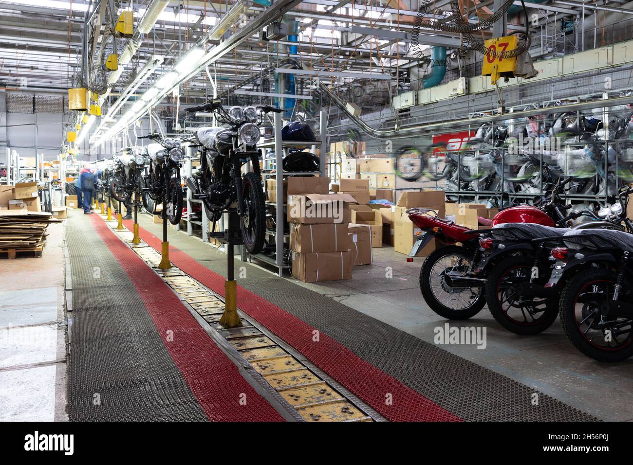 motorcycle factory, assembly line of motorcycles and scooters Stock