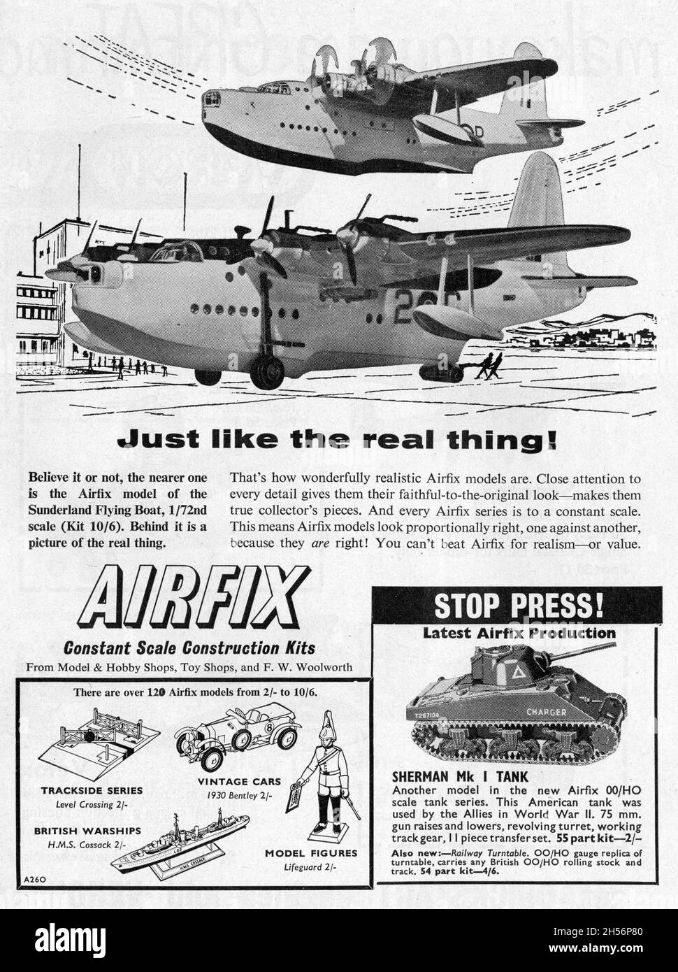 Airfix plastic model kits, full page advert. Sunderland Flying Boat