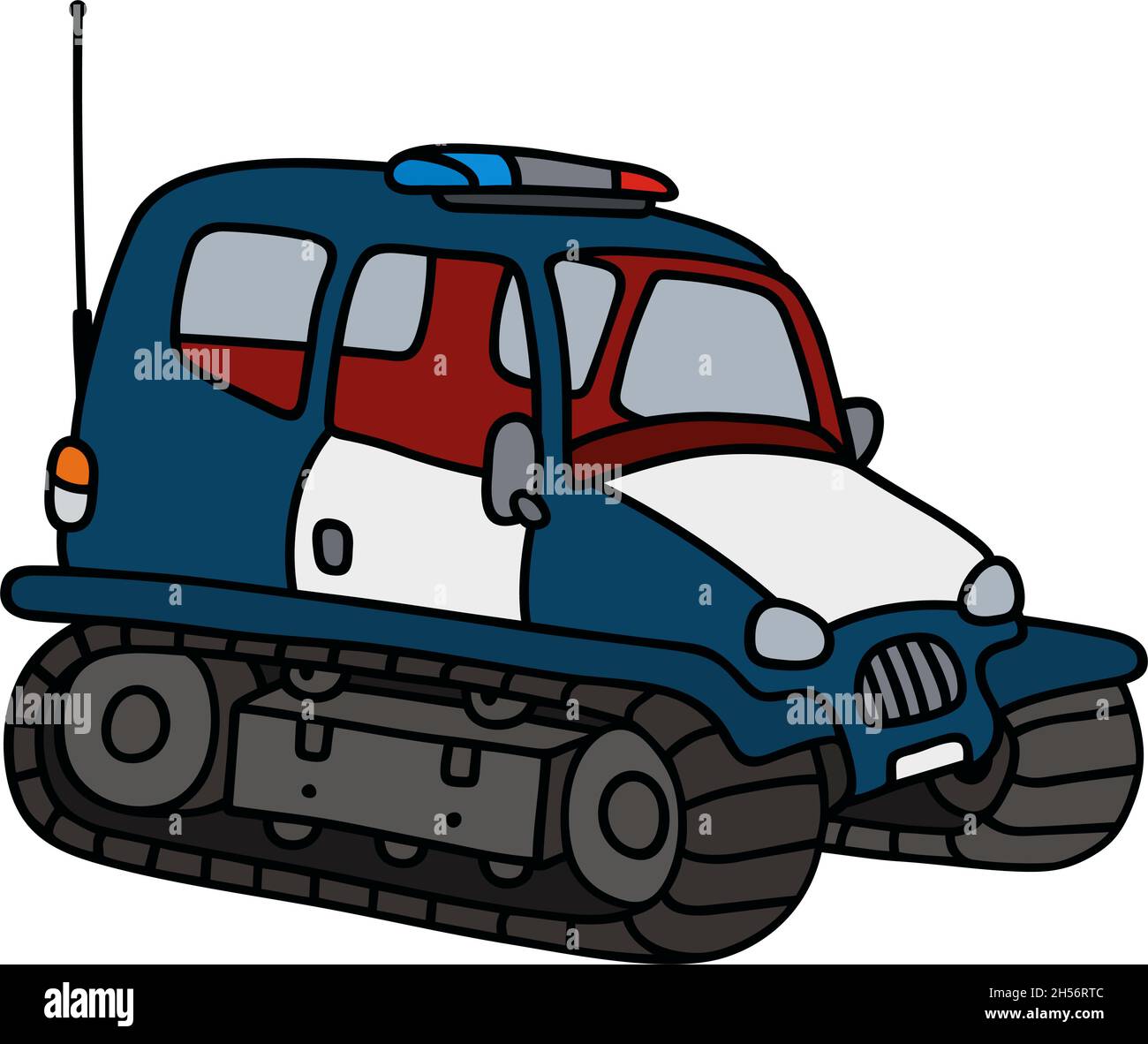 Hand drawing of a dark blue small police tracked vehicle Stock Vector ...