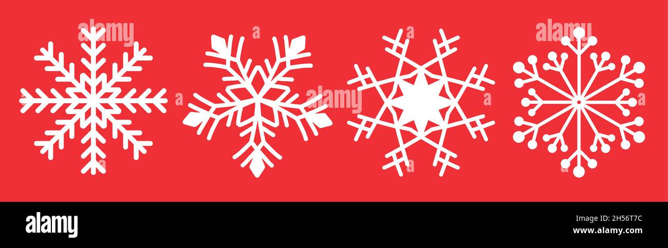Flat design holiday snowflakes isolate on red background. Vector illustration.  Stock Vector