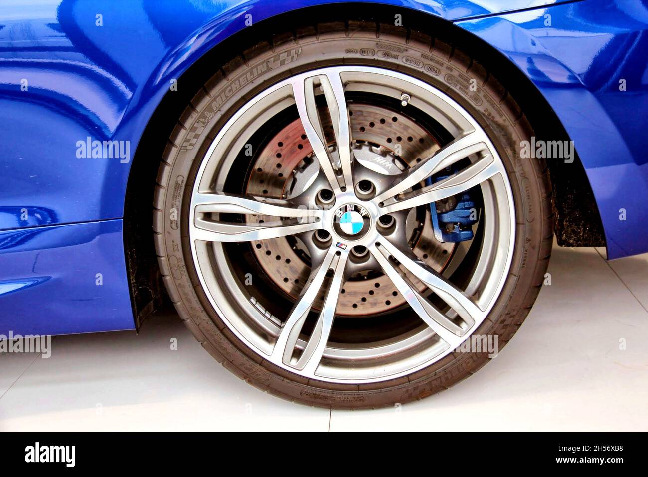 The new BMW M5 (F10) : Close-up of the wheel on the new BMW M5. Manufactured from 2011 to 2017. Stock Photo