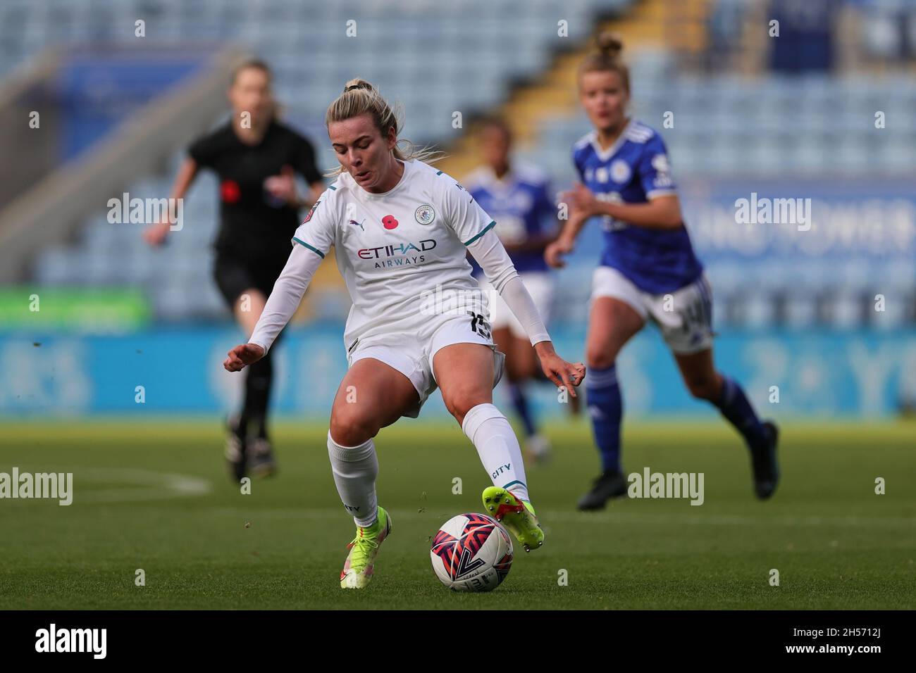 LEICESTER, GBR. 7TH NOV 2021. Lauren Hemp of Manchester City during the Barclays FA Women's Super League match between Leicester City and Manchester City at the King Power Stadium, Leicester on Sunday 7th November 2021. (Credit: James Holyoak | MI News) Credit: MI News & Sport /Alamy Live News Stock Photo