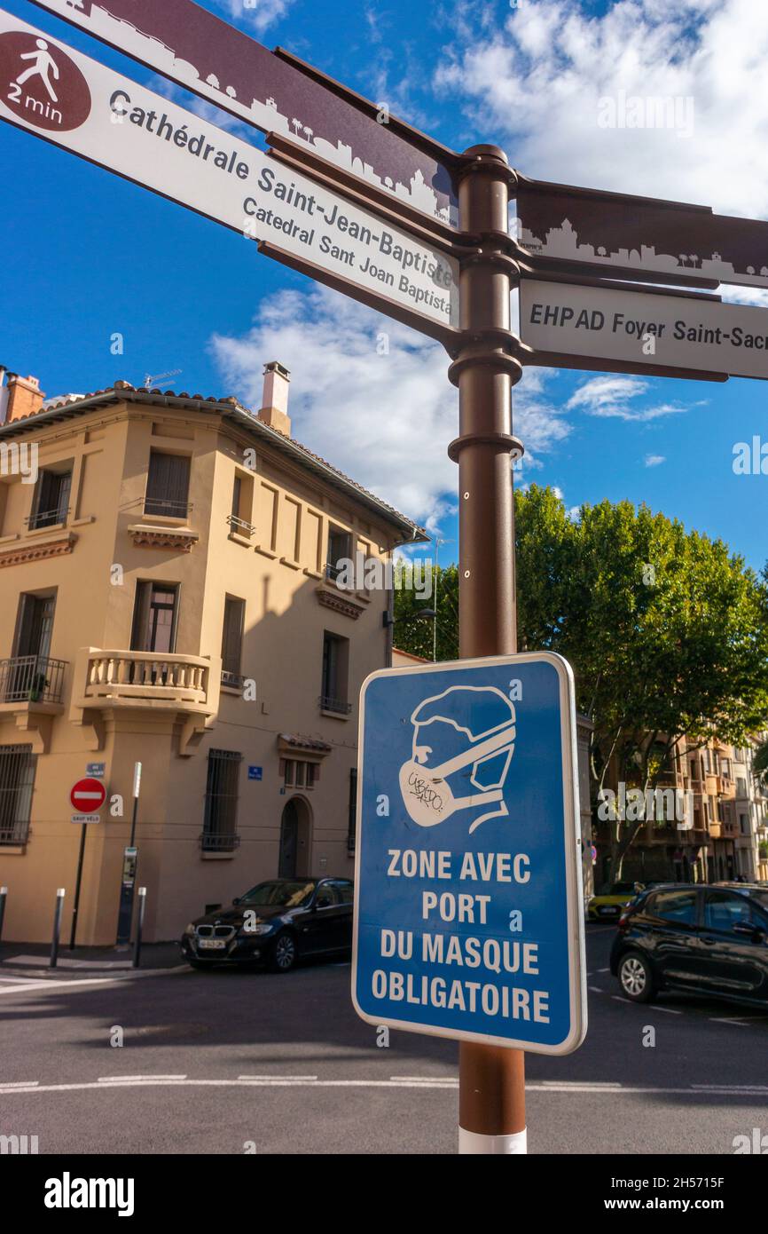 Perpignan, France, Street Scenes, Mask Poster, covid masks Law Stock