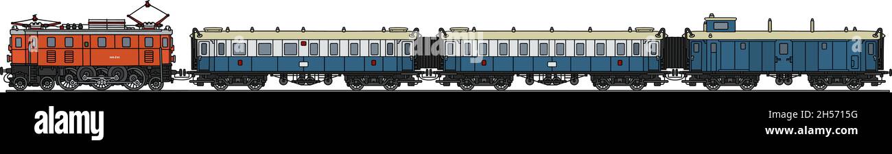E Train Drawing The vectorized hand drawing of a retro passenger electric train Stock ...