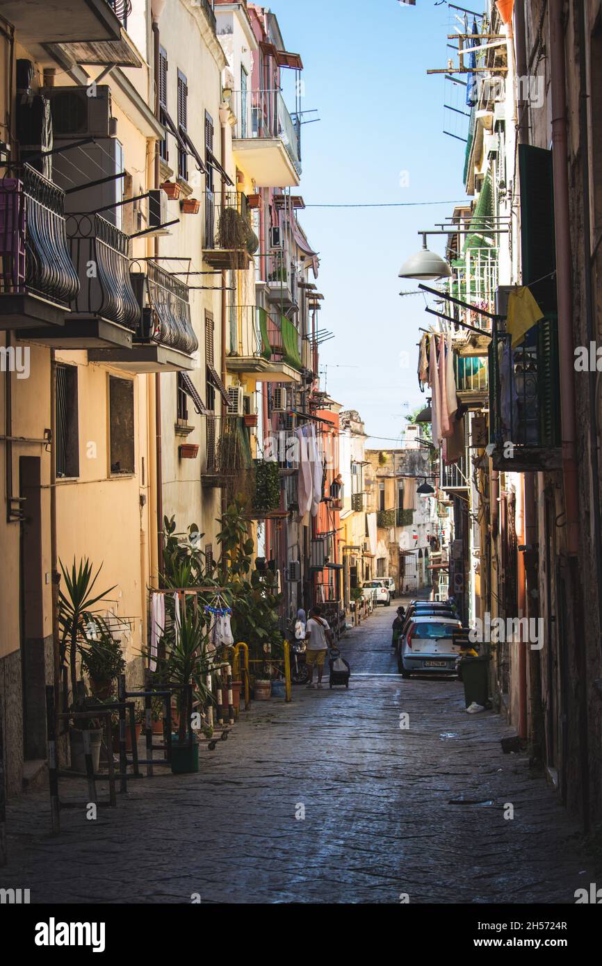 NAPLES, ITALY. Classical romantic small street in the historical center of Naples, Italy. Toned picture Stock Photo