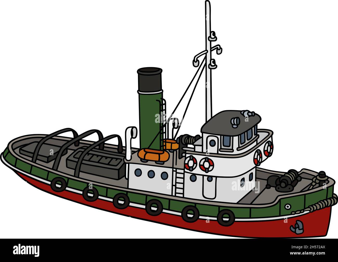 Hand drawing of an old tugboat - not a real type Stock Vector