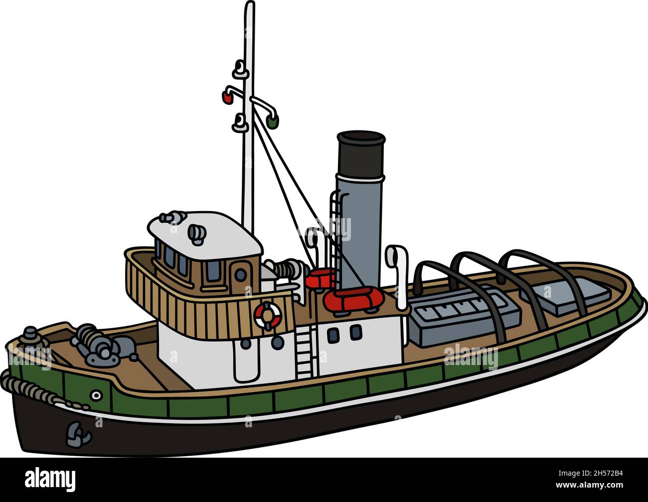 Hand drawing of an old tugboat - not a real type Stock Vector