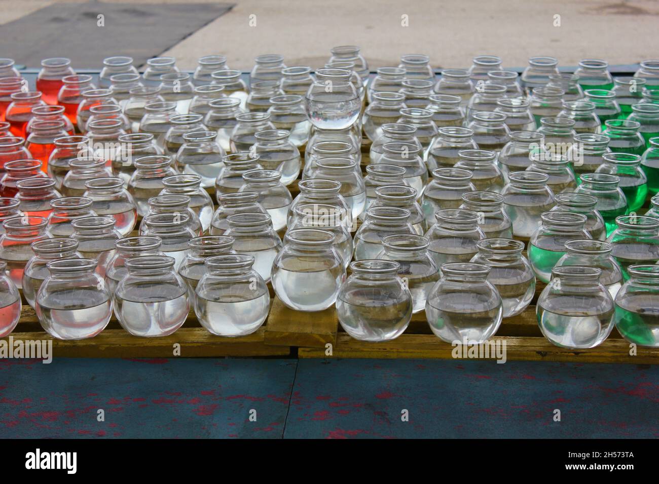 Fish bowl carnival game with many colorful bowls Stock Photo Alamy