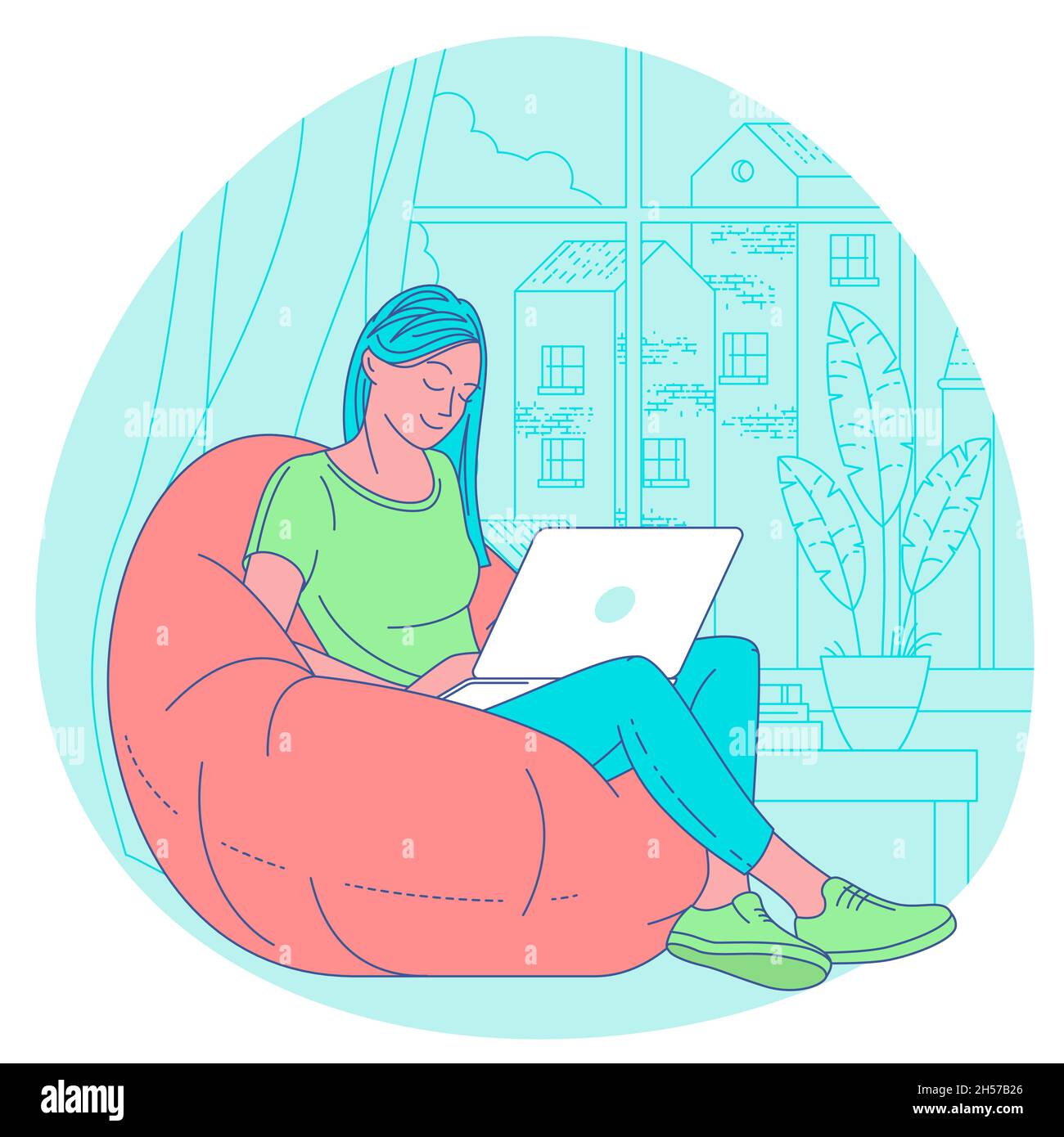 Girl sitting on beanbag chair hi-res stock photography and images - Alamy