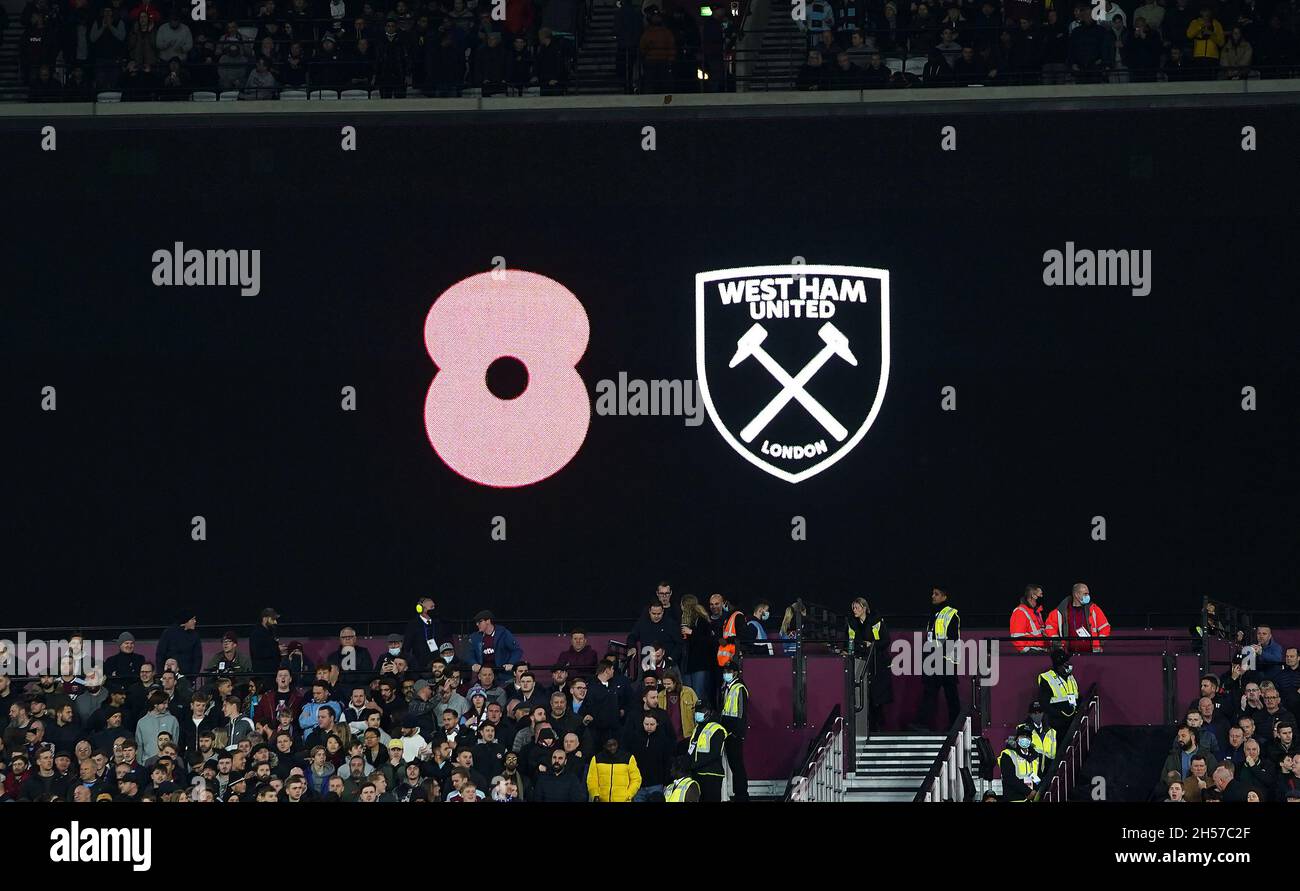 The large screen television during a minute silence for Remembrance