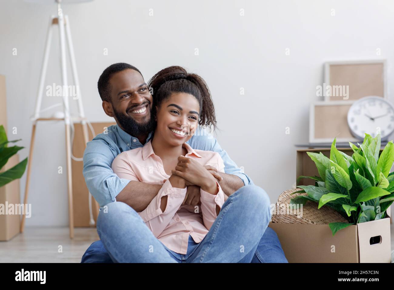 Satisfied happy millennial african american loving family, husband and ...