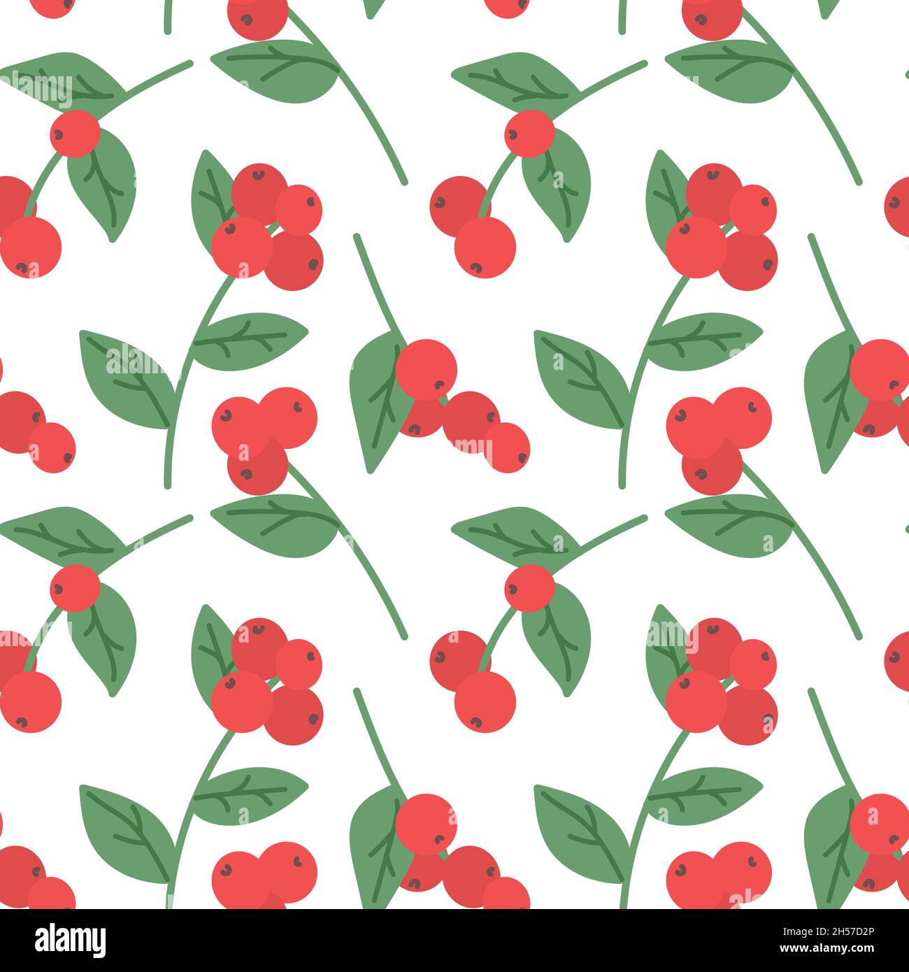 Cute berries and green leaves seamless pattern. Nature elements print ...