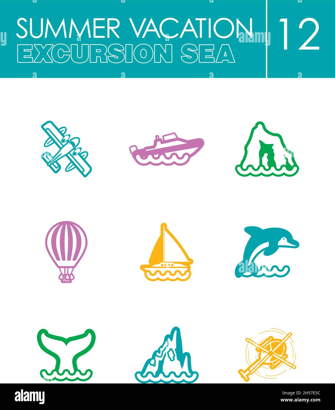 Excursion sea outline vector icon set. Summer time. Vacation, eps 10 ...