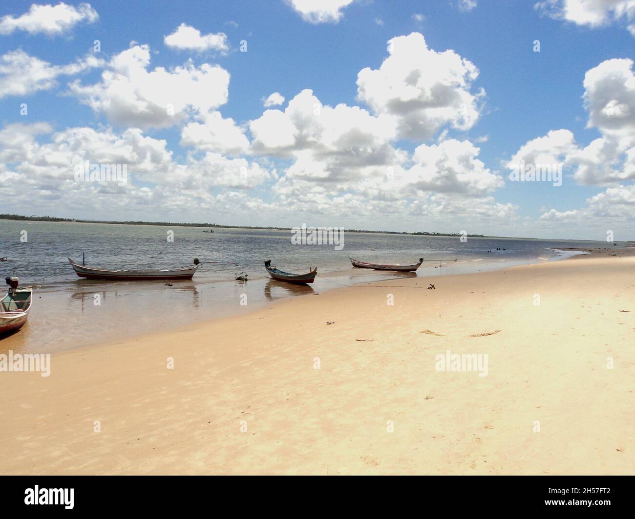Small fishing boats near the beach in Maceio, northeastern Brazil. Stock Photo