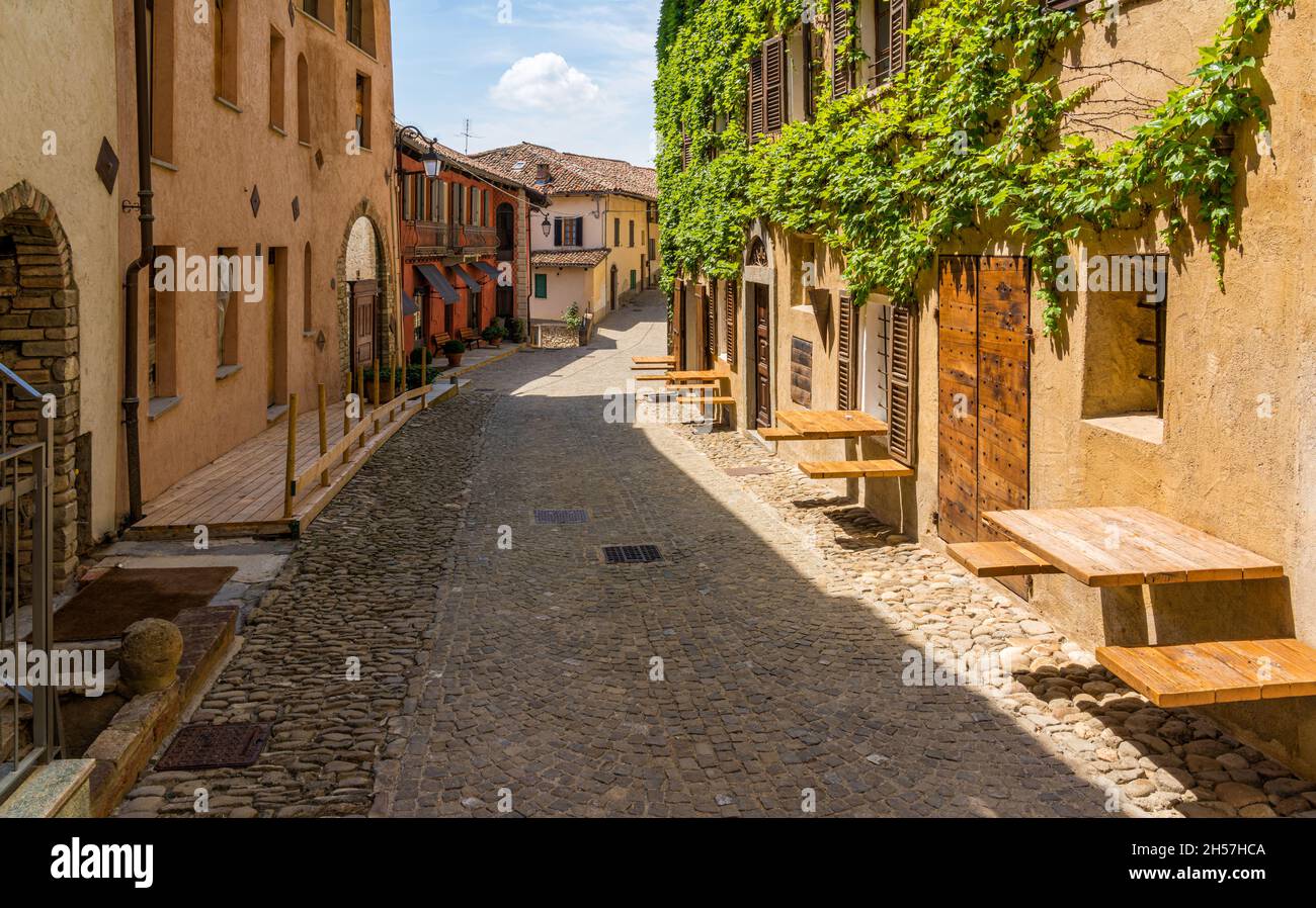 Scenic sight in the beautiful village of Monforte d'Alba, in the Langhe region of Piedmont, Italy. Stock Photo
