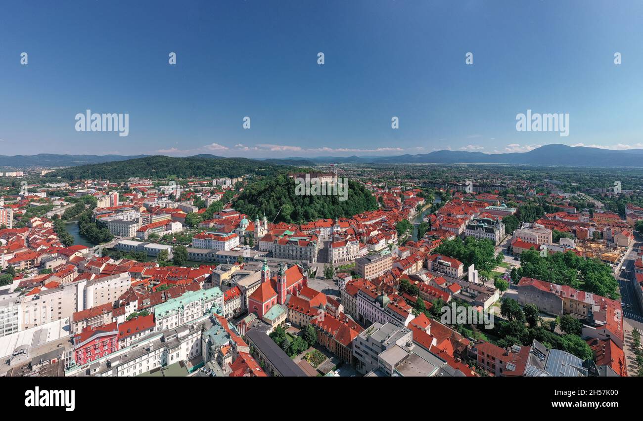 Ljubljana old town in Slovenia. Ljubljana is the largest city. It's known for its university population and green spaces, including expansive Tivoli P Stock Photo