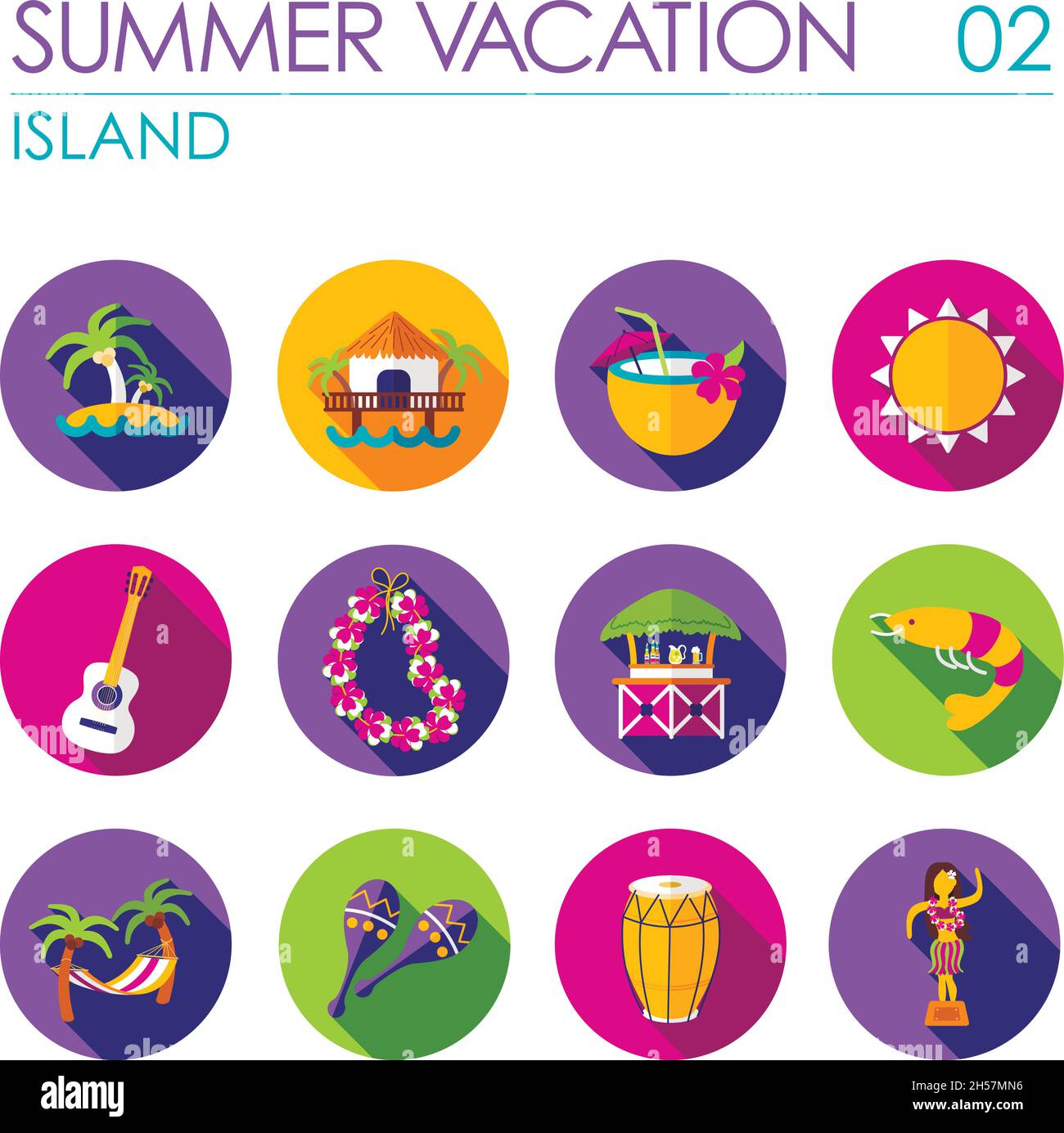 Island beach vector flat icon set. Summer time. Vacation, eps 10 Stock ...