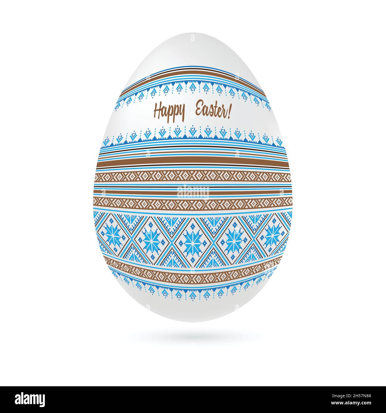 Easter ethnic ornamental egg with cross stitch pattern. Isolated on white background Stock Vector