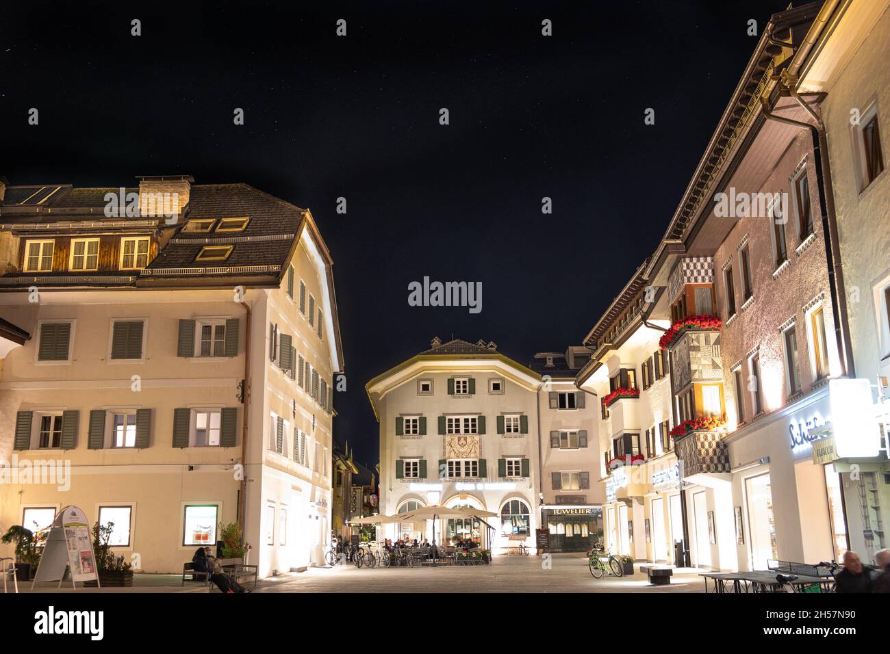 San Candido (Innichen) by night in South Tyrol / Alto Adige, Italy Stock Photo