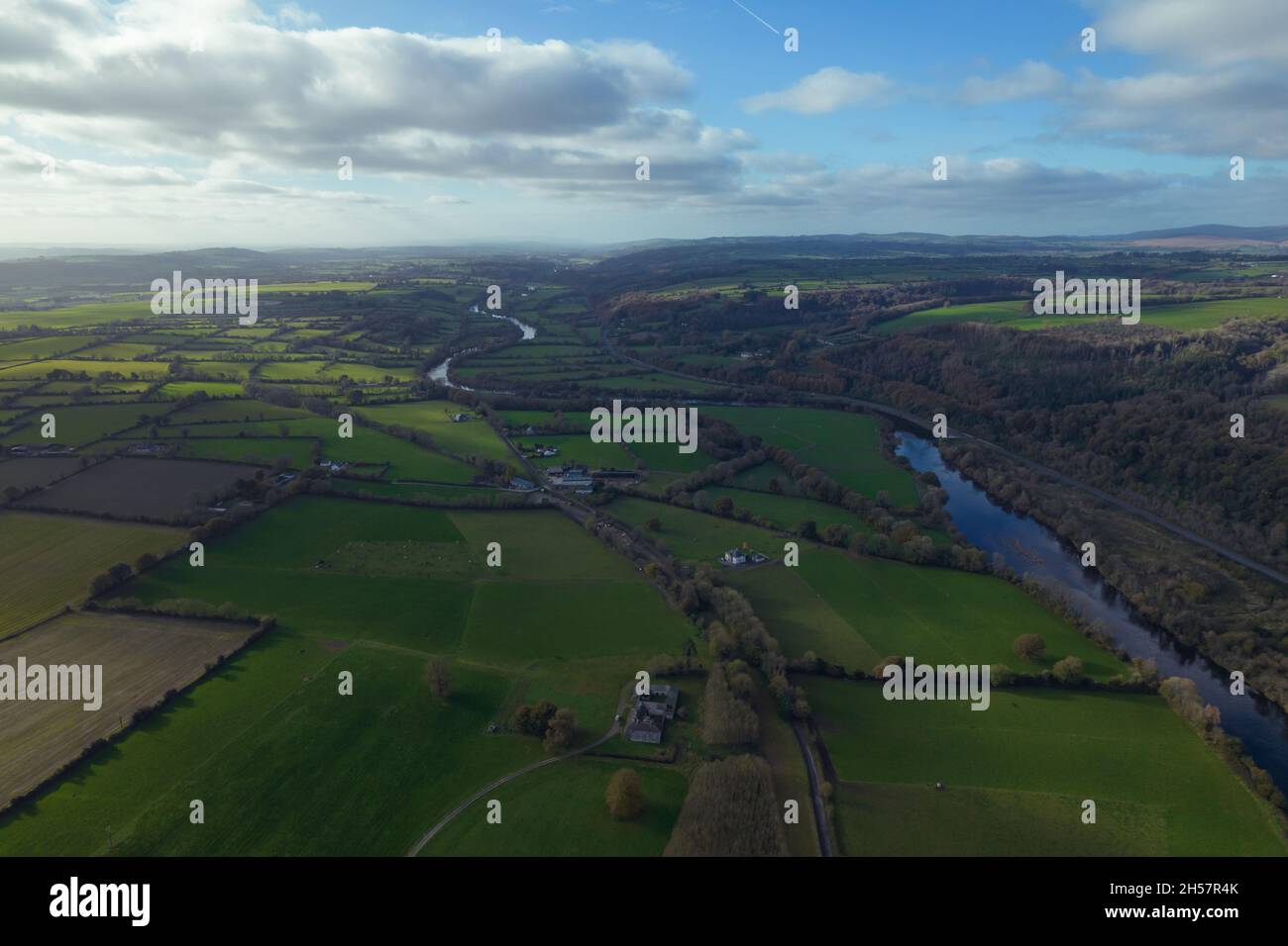 Drone image of the verdant countryside around Cappaquin, County Waterford Stock Photo