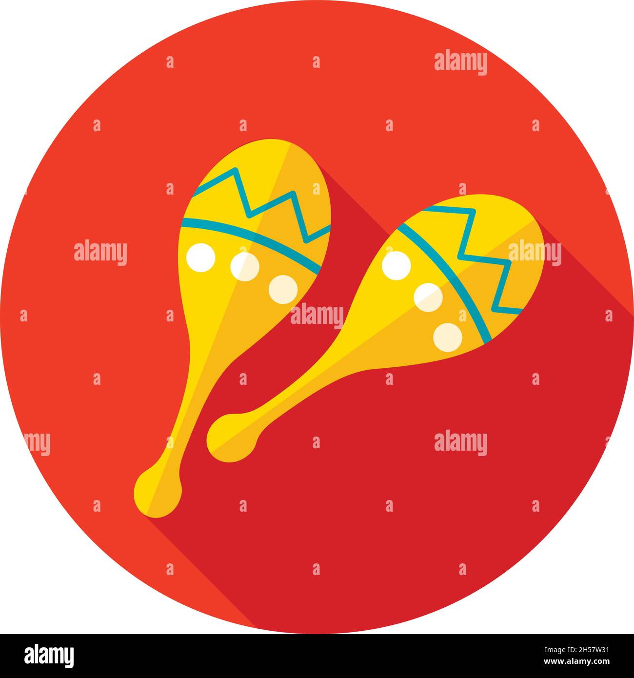 Maracas flat icon with long shadow, eps 10 Stock Vector