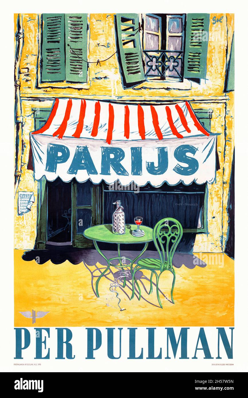 Parijs per Pullman by Arthur Goldsteen (1908-1985). Restored vintage poster published in 1946 in the Netherlands. Stock Photo