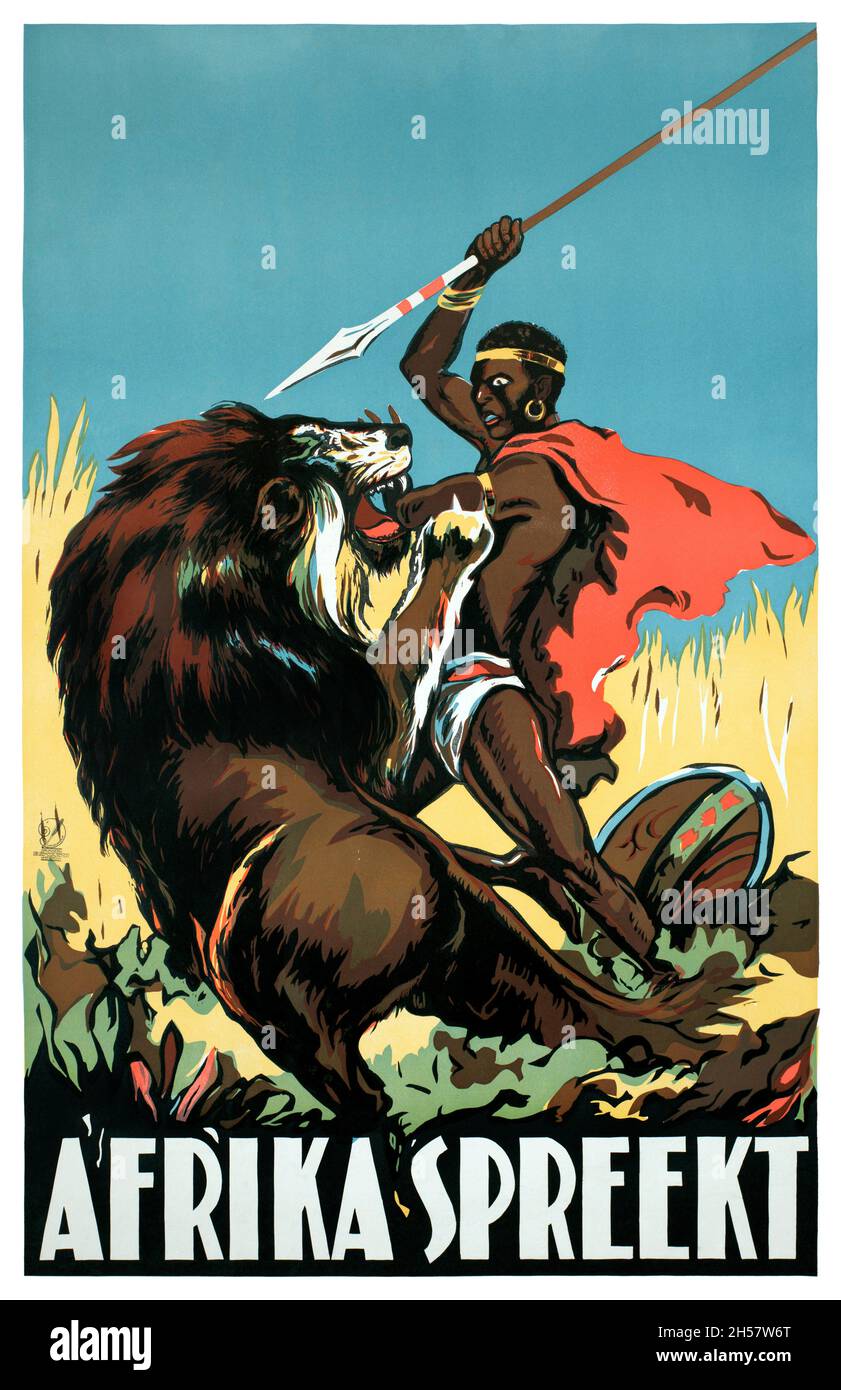 Afrika spreekt. Artist unknown. Poster published in 1925 in the Netherlands. Stock Photo